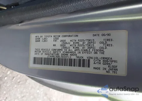 1990 Toyota Pickup 1/2 Ton Ex Long Whlbs Sr5 из США, поврежденный, VIN JT4VN13G6L5033713